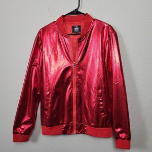 Jogal Style Men's Size M Full Zip Disco Jacket 70's Metallic Red Shine Dance Top